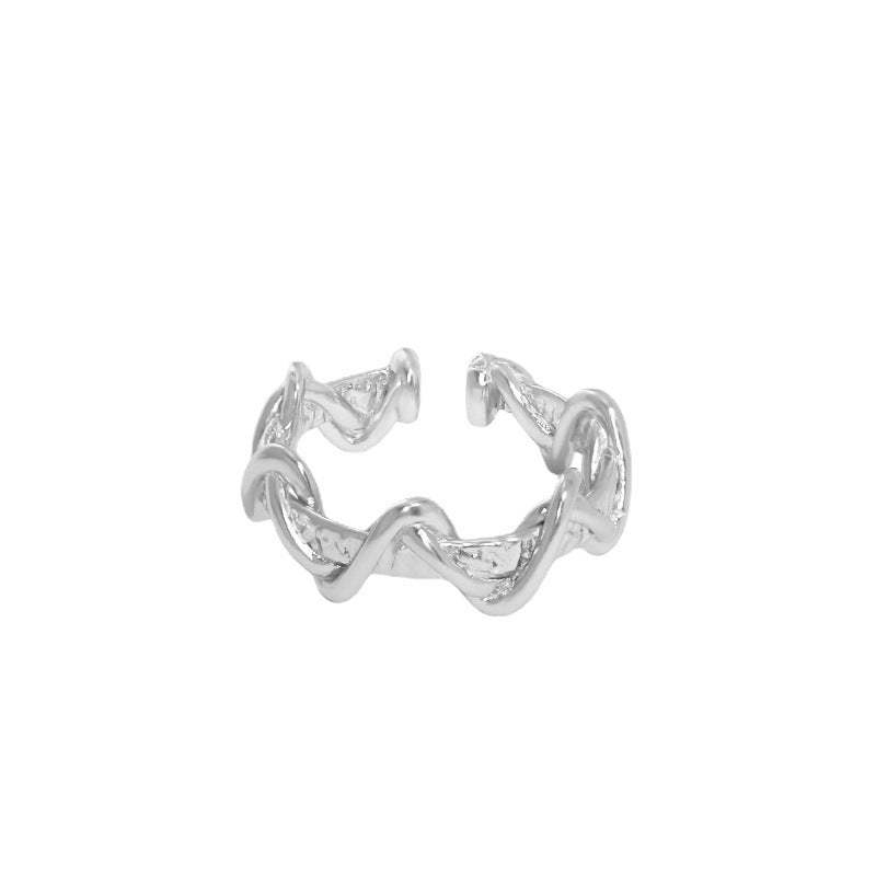 Doppelschicht Wellen Ring aus 925 Sterlingsilber – Verstellbar Modern - SterlingSilberSchmuck