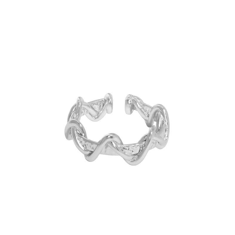 Doppelschicht Wellen Ring aus 925 Sterlingsilber – Verstellbar Modern - SterlingSilberSchmuck