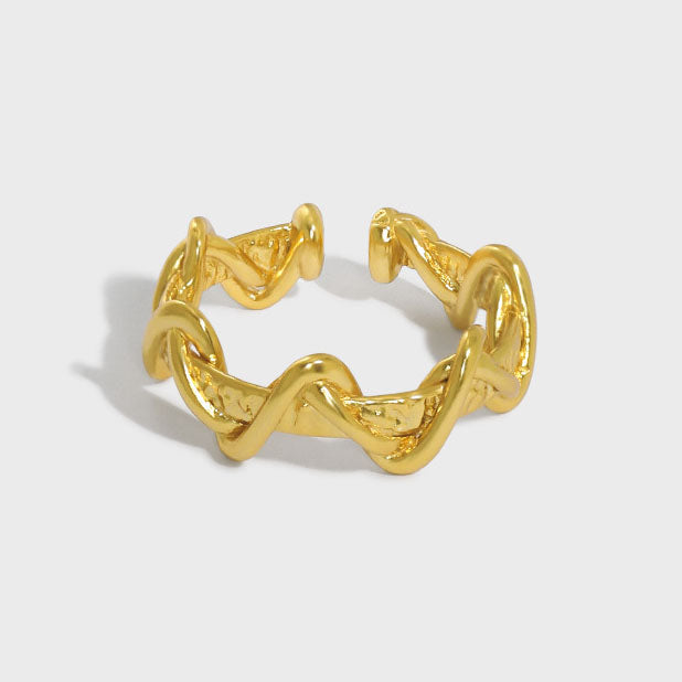 Doppelschicht Wellen Ring aus 925 Sterlingsilber – Verstellbar Modern - SterlingSilberSchmuck