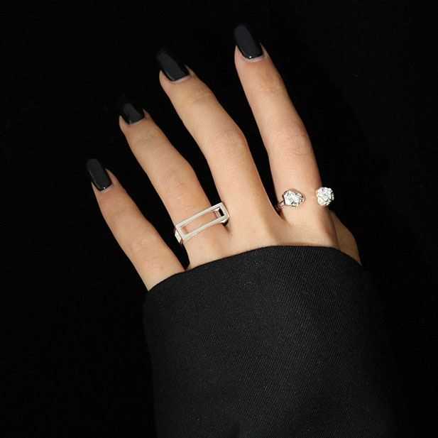 Hollow Rectangle Ring 925 Sterling Silber verstellbar geometrisch