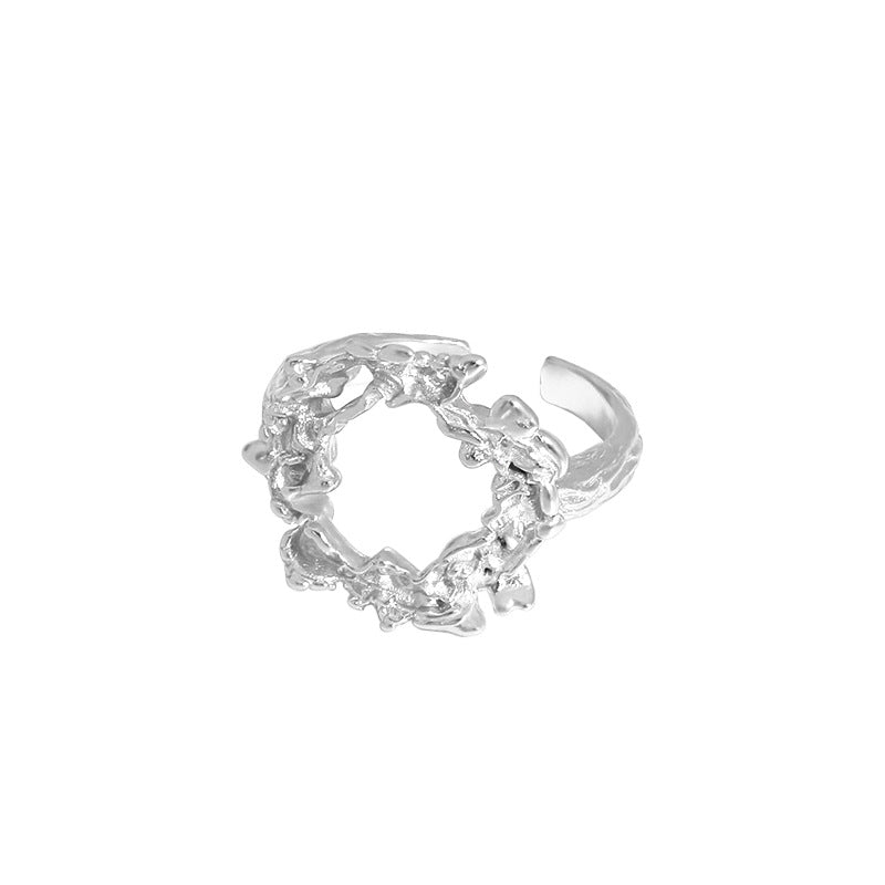 Geometrischer Hollow Ring - 925 Silber Unregelmäßig Verstellbar