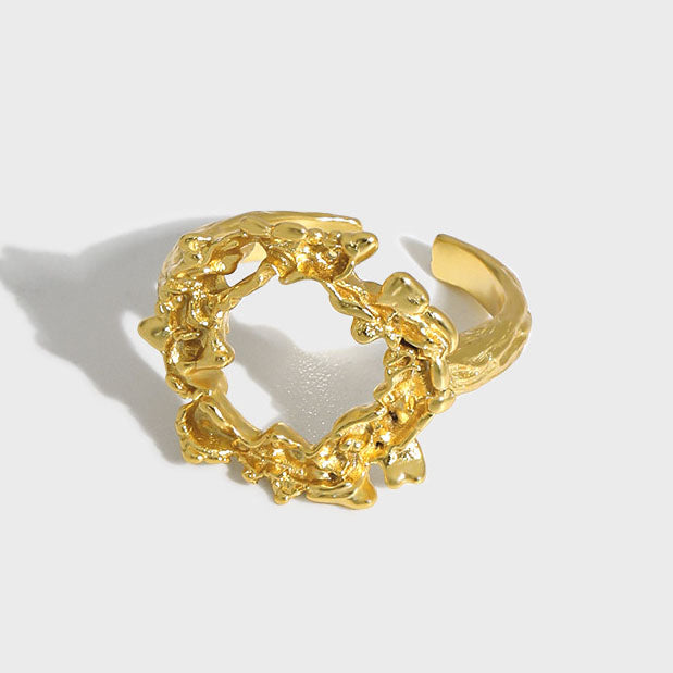 Geometrischer Hollow Ring - 925 Silber Unregelmäßig Verstellbar