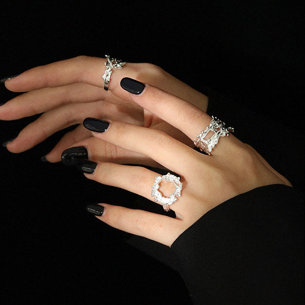 Geometrischer Hollow Ring - 925 Silber Unregelmäßig Verstellbar