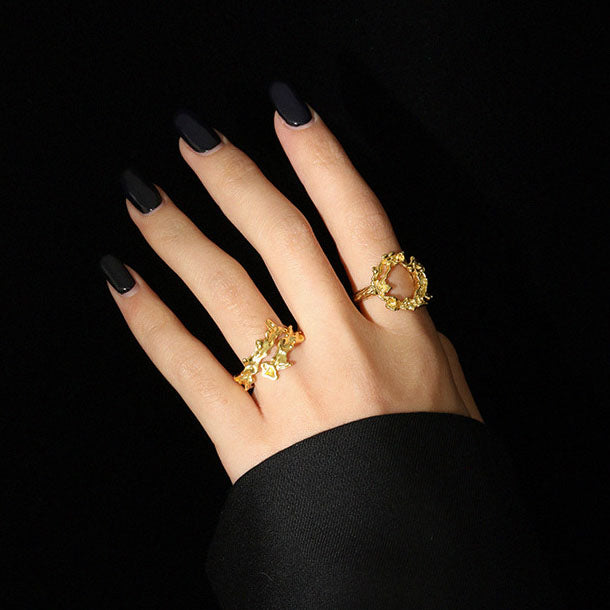 Geometrischer Hollow Ring - 925 Silber Unregelmäßig Verstellbar