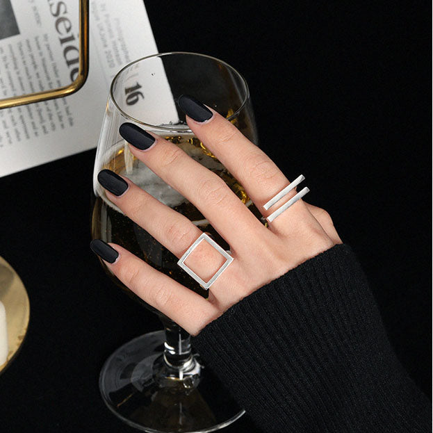 Minimalism Geometry Strips 925 Sterling Silver Adjustable Ring - SterlingSilberSchmuck