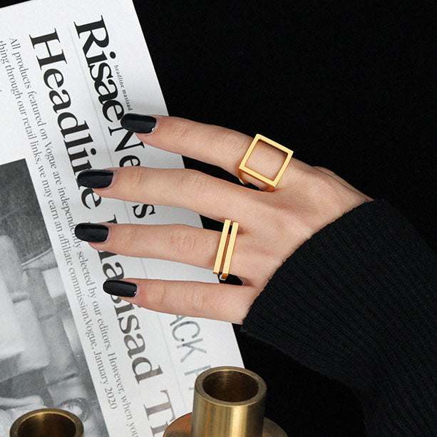Minimalism Geometry Strips 925 Sterling Silver Adjustable Ring - SterlingSilberSchmuck
