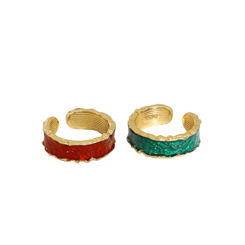 Holiday Epoxy Irregular 925 Sterling Silver Adjustable Ring - SterlingSilberSchmuck