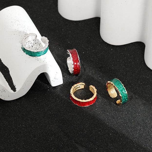Holiday Epoxy Irregular 925 Sterling Silver Adjustable Ring - SterlingSilberSchmuck