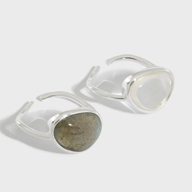 Mondstein Kristall Ring 925 Sterling Silber verstellbar elegant