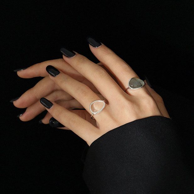 Mondstein Kristall Ring 925 Sterling Silber verstellbar elegant