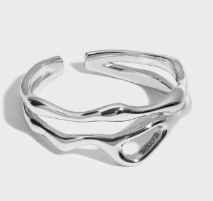 Unregelmäßiger Hollow Ring aus 925 Sterlingsilber – Verstellbar Modern - SterlingSilberSchmuck