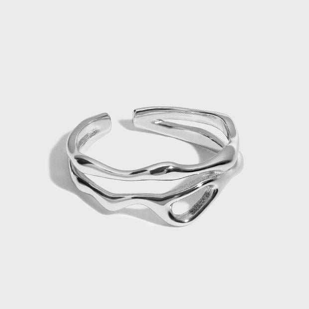 Unregelmäßiger Hollow Ring aus 925 Sterlingsilber – Verstellbar Modern - SterlingSilberSchmuck