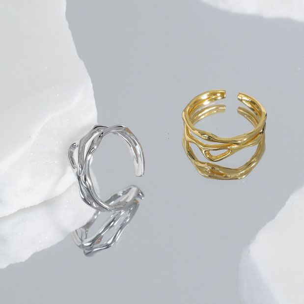 Unregelmäßiger Hollow Ring aus 925 Sterlingsilber – Verstellbar Modern - SterlingSilberSchmuck
