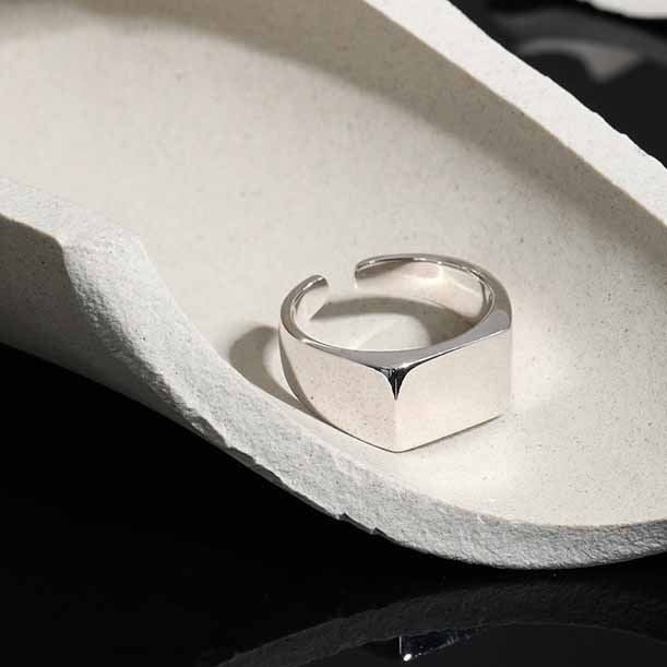 Geometrischer Rechteck Ring 925 Sterlingsilber Verstellbar