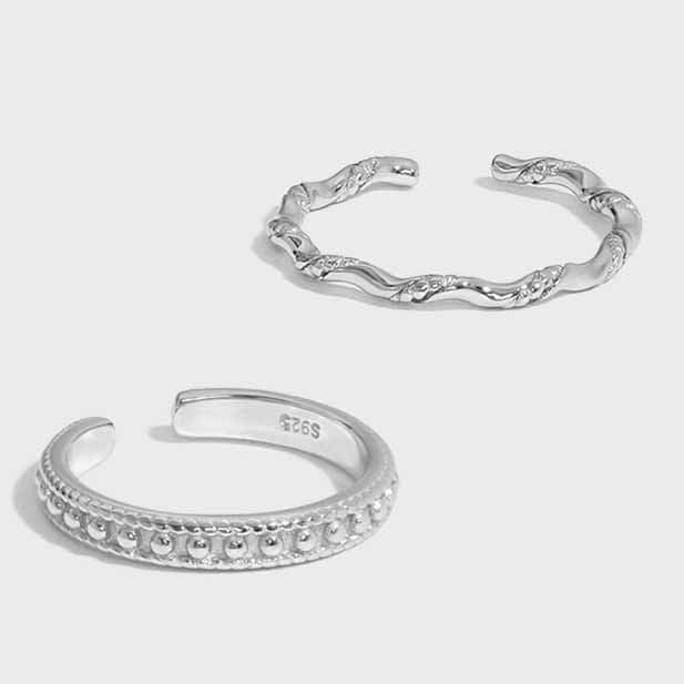Office Bead Wave Twisted 925 Sterling Silver Adjustable Ring - SterlingSilberSchmuck