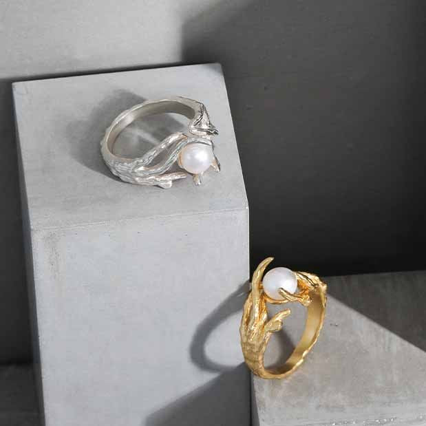 Elegant Natural Pearl Irregular 925 Sterling Silver Adjustable Ring - SterlingSilberSchmuck