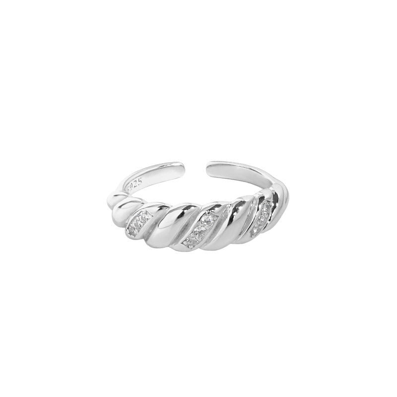 Fashion Twisted CZ 925 Sterling Silver Adjustable Ring - SterlingSilberSchmuck
