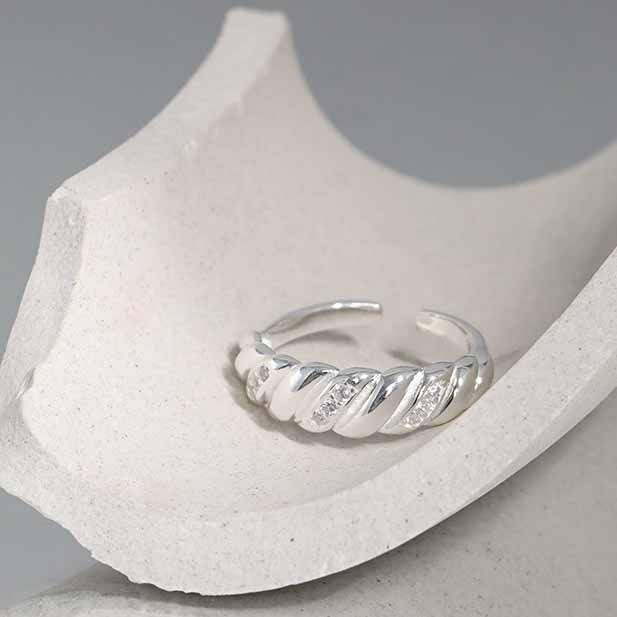 Fashion Twisted CZ 925 Sterling Silver Adjustable Ring - SterlingSilberSchmuck