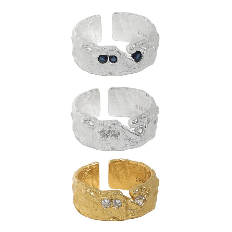 Classic CZ Irregular 925 Sterling Silver Adjustable Ring - SterlingSilberSchmuck