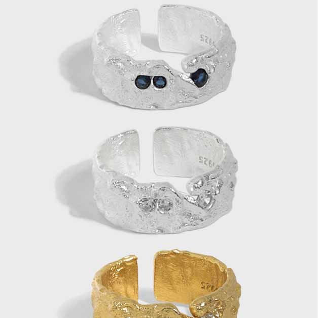 Classic CZ Irregular 925 Sterling Silver Adjustable Ring - SterlingSilberSchmuck