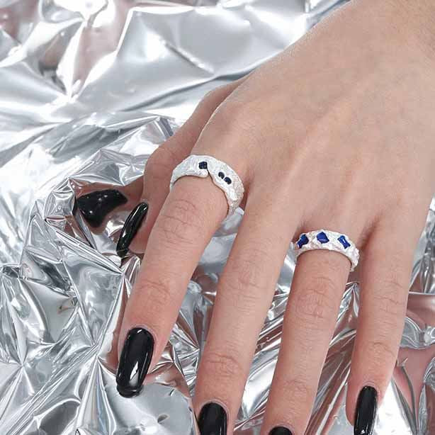 Classic CZ Irregular 925 Sterling Silver Adjustable Ring - SterlingSilberSchmuck