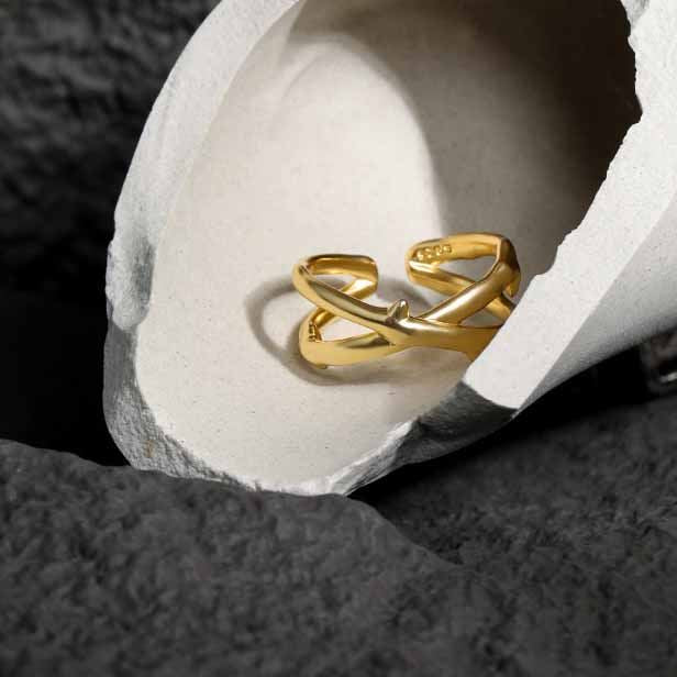 Classic X Cross Ring aus 925 Sterlingsilber – Verstellbar Elegant - SterlingSilberSchmuck