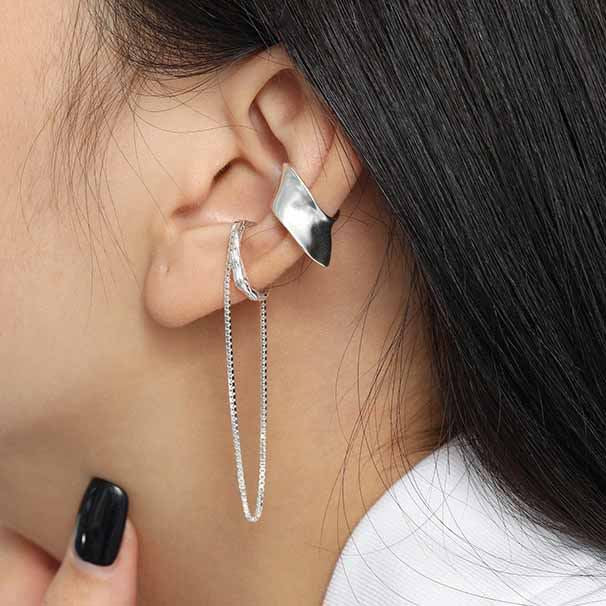 Modern Chain Tassels 925 Sterling Silver Non-Pierced Earring(Single) - SterlingSilberSchmuck