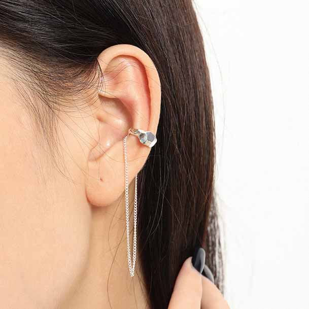 Fashion Irregular Chain Tassels 925 Sterling Silver Non-Pierced Earring(Single) - SterlingSilberSchmuck