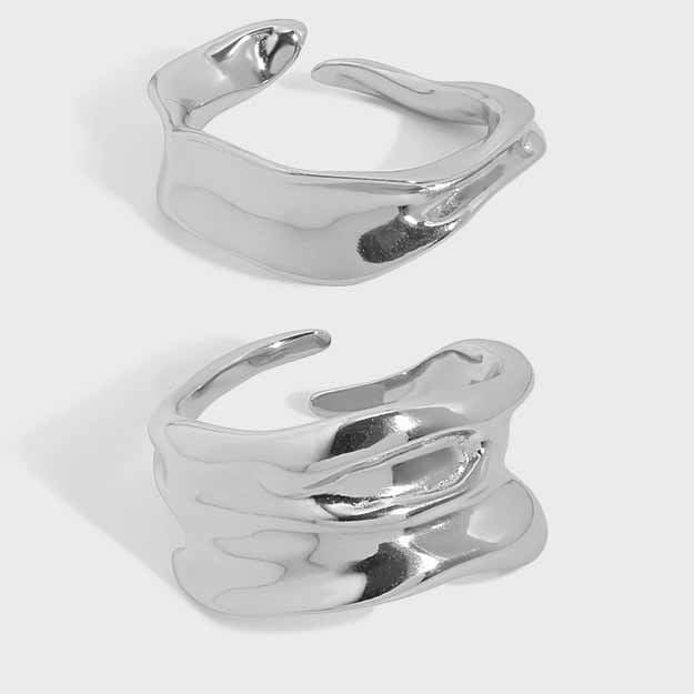 New Irregular Wave 925 Sterling Silver Adjustable Ring - SterlingSilberSchmuck