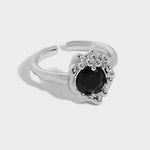 Lade das Bild in den Galerie-Viewer, Lady Black CZ Bubble Flower 925 Sterling Silver Adjustable Ring
