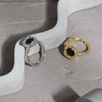 Lade das Bild in den Galerie-Viewer, Lady Black CZ Bubble Flower 925 Sterling Silver Adjustable Ring
