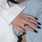 Lade das Bild in den Galerie-Viewer, Lady Black CZ Bubble Flower 925 Sterling Silver Adjustable Ring
