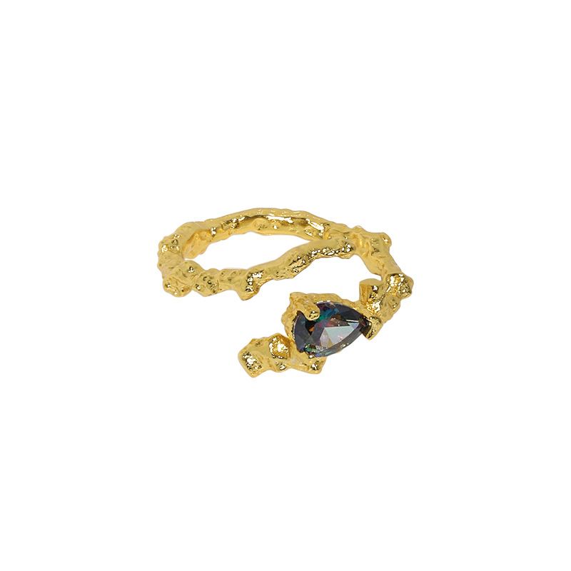 Unique Black Waterdrop CZ Irregular 925 Sterling Silver Adjustable Ring - SterlingSilberSchmuck