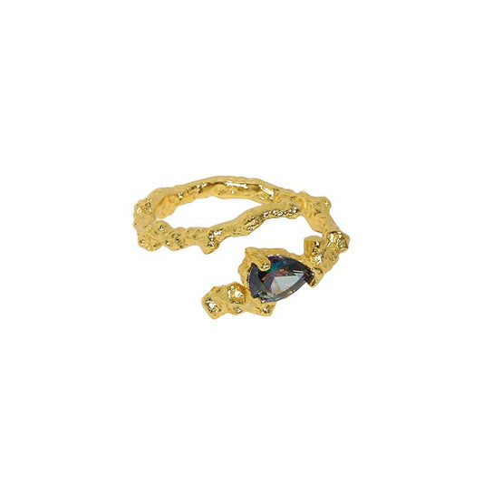 Unique Black Waterdrop CZ Irregular 925 Sterling Silver Adjustable Ring - SterlingSilberSchmuck