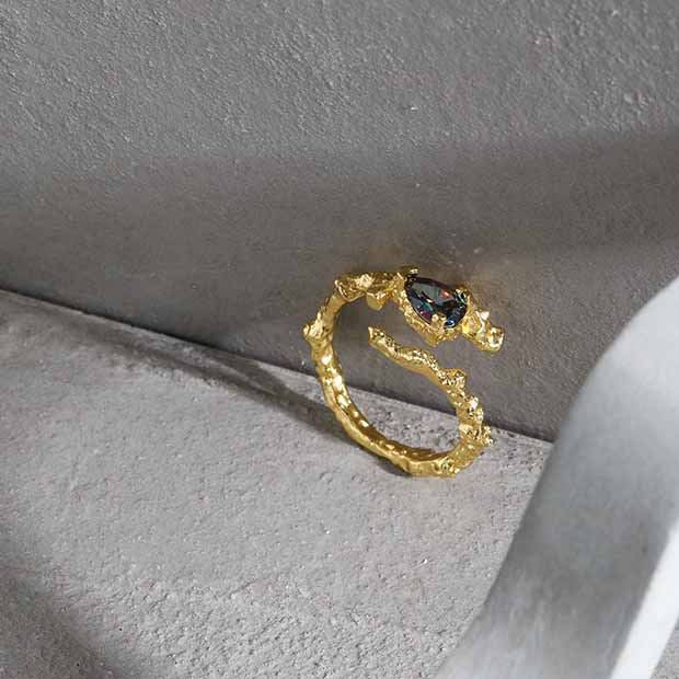 Unique Black Waterdrop CZ Irregular 925 Sterling Silver Adjustable Ring - SterlingSilberSchmuck