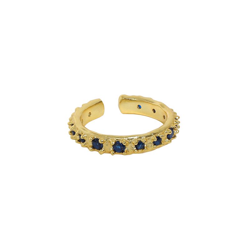 Blauer CZ Ring unregelmäßig 925 Sterling Silber verstellbar modern