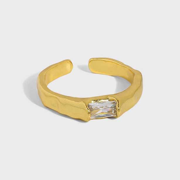 Simple Geometry CZ Rectangle 925 Sterling Silver Adjustable Ring - SterlingSilberSchmuck