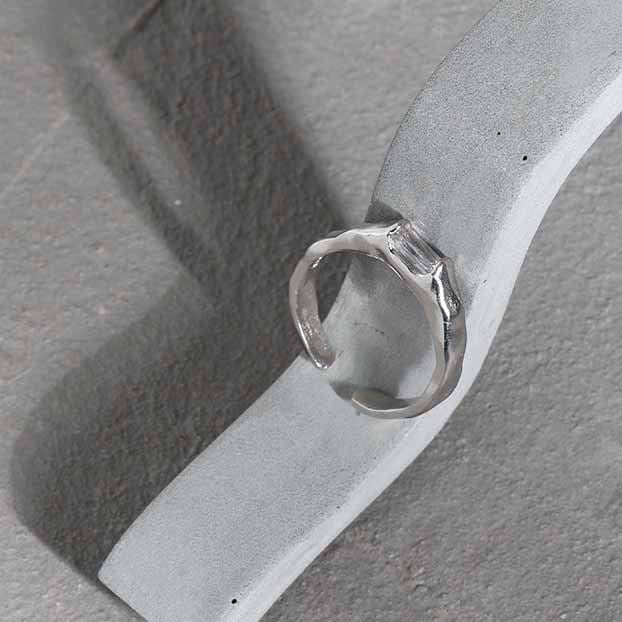 Simple Geometry CZ Rectangle 925 Sterling Silver Adjustable Ring - SterlingSilberSchmuck