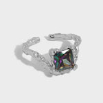Lade das Bild in den Galerie-Viewer, Gift Geometry Black Square CZ 925 Sterling Silver Adjustable Ring
