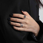 Lade das Bild in den Galerie-Viewer, Gift Geometry Black Square CZ 925 Sterling Silver Adjustable Ring
