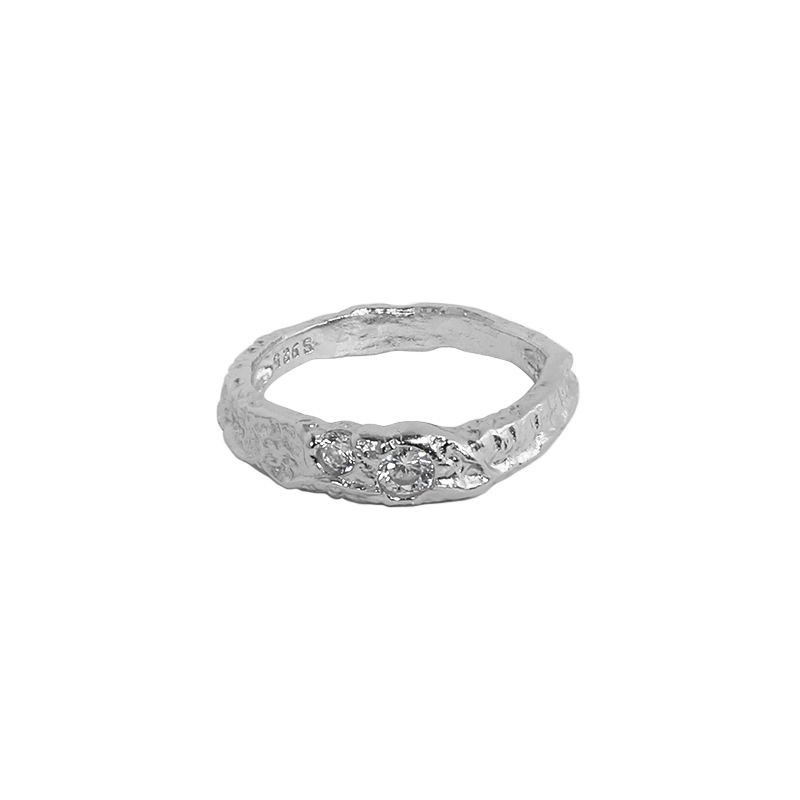Simple irregular CZ 925 sterling silver ring by Silverbene, featuring a unique design with sparkling cubic zirconia.