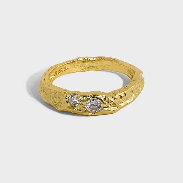 Simple irregular CZ 925 sterling silver ring by silverbene with a unique design and sparkling stone details.
