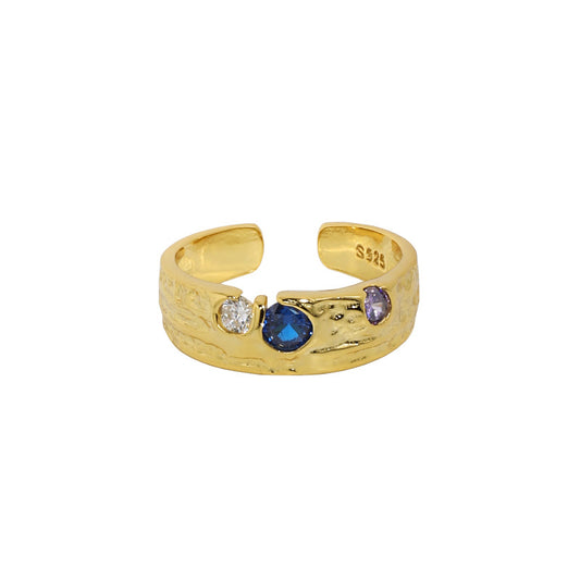 Farbenfroher unregelmäßiger CZ Ring aus 925 Sterlingsilber von silverbene, mit funkelnden Zirkonia-Steinen.