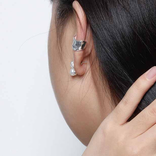 Holiday Irregular River 925 Sterling Silver Non-Pierced Earring(Single) - SterlingSilberSchmuck