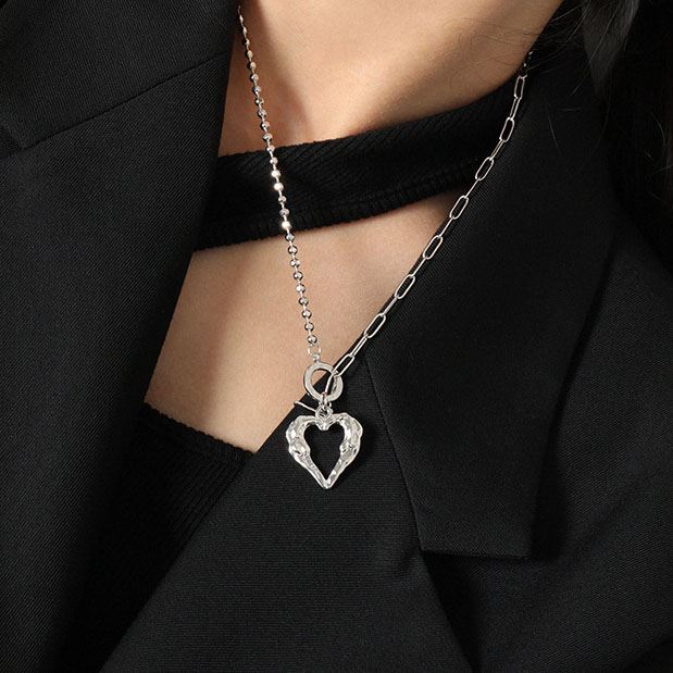 Office OT Irregular Heart 925 Sterling Silver Necklace - SterlingSilberSchmuck