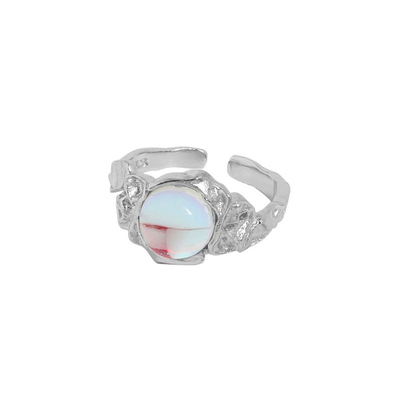 Mondstein Ring 925 Sterling Silber unregelmäßig verstellbar elegant