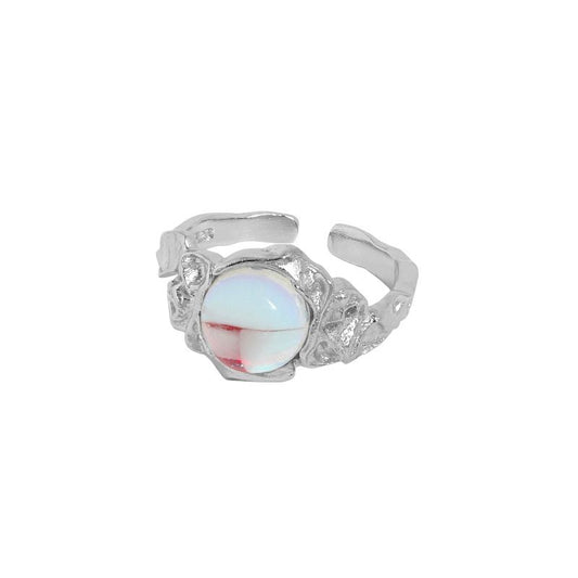 Mondstein Ring 925 Sterling Silber unregelmäßig verstellbar elegant
