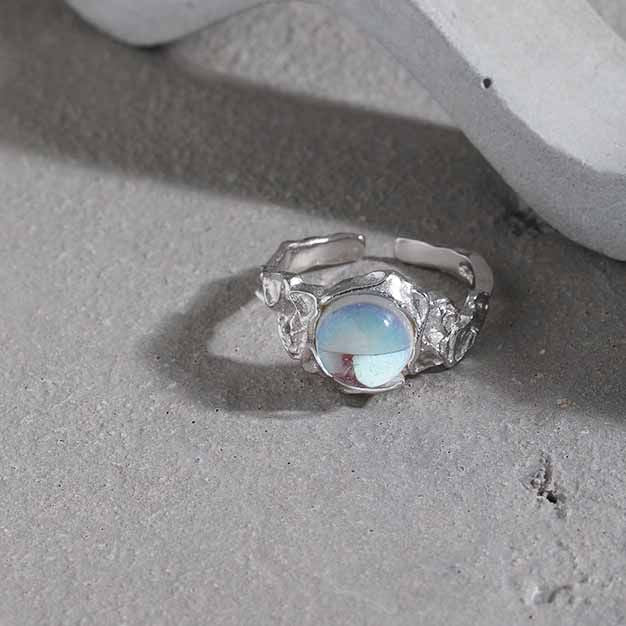Mondstein Ring 925 Sterling Silber unregelmäßig verstellbar elegant
