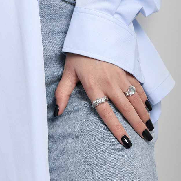 Mondstein Ring 925 Sterling Silber unregelmäßig verstellbar elegant