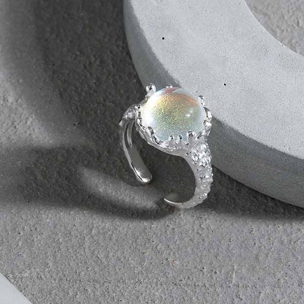 Mondstein Ring 925 Sterling Silber rund verstellbar elegant Geschenk